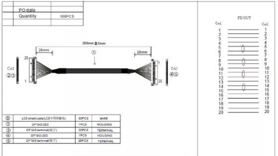 صفحه نمایش لپ تاپ 0.3 میلی متری سیم مهار 30AWG 20 پین LVDS