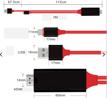 مونتاژ کابل HDMI 8 پین 2 متری کابل صوتی 1080p به Hdmi برای iPhone 13 13Plus